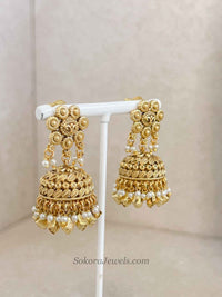 Thivika Gold Plated Necklace & Jhumka Earring Set - SOKORA JEWELSThivika Gold Plated Necklace & Jhumka Earring Set