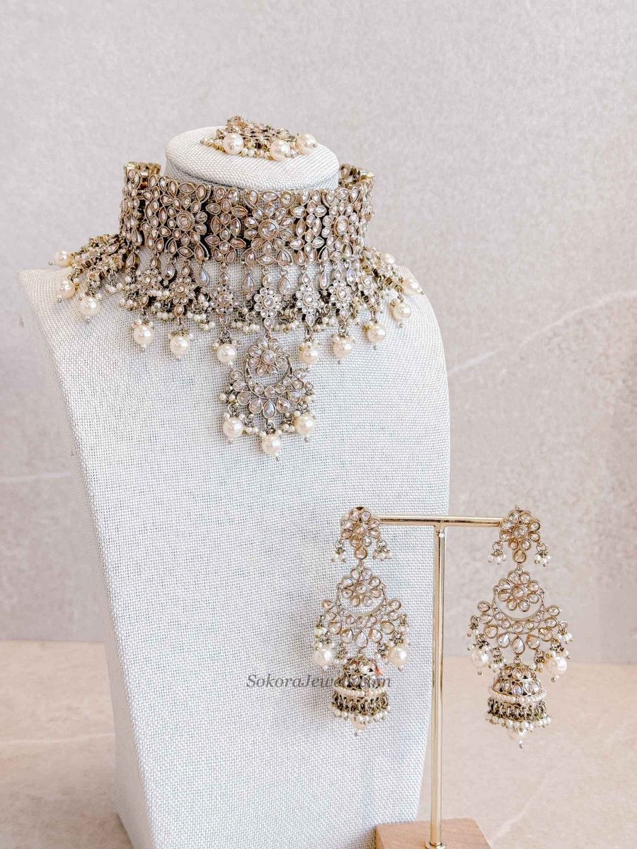 Tina Bridal Choker set - Champagne - SOKORA JEWELSTina Bridal Choker set - Champagne