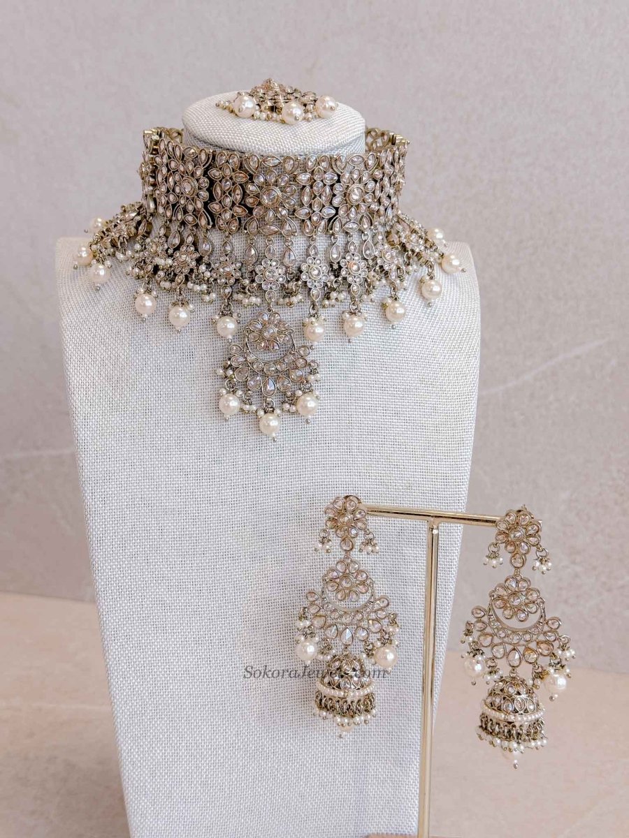 Tina Bridal Choker set - Champagne - SOKORA JEWELSTina Bridal Choker set - Champagne