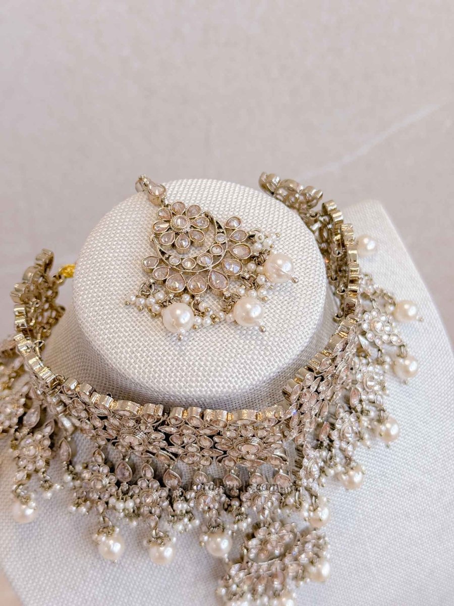 Tina Bridal Choker set - Champagne - SOKORA JEWELSTina Bridal Choker set - Champagne