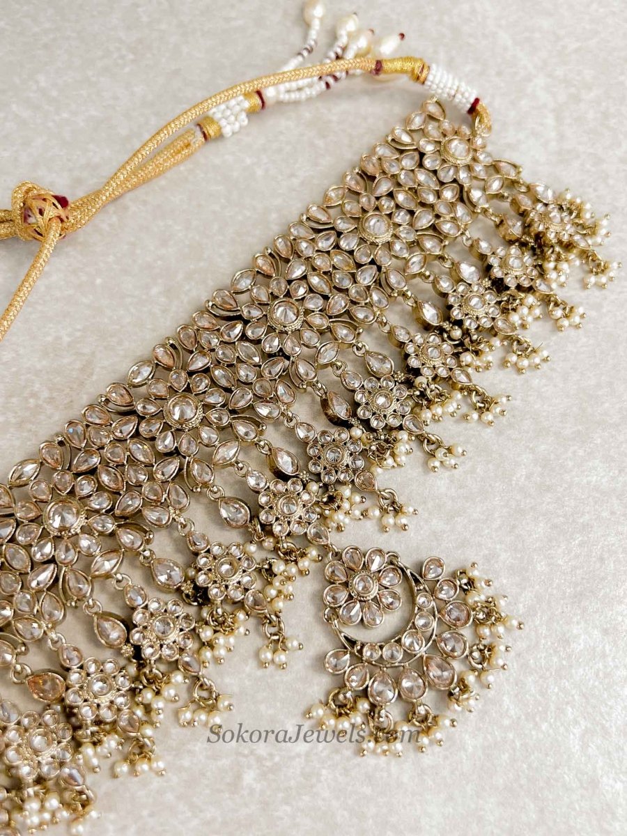 Tina Bridal Choker set - Champagne with Small Pearls - SOKORA JEWELSTina Bridal Choker set - Champagne with Small Pearls