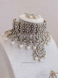 Tina Indian Bridal Choker Set - Clear Crystal - SOKORA JEWELSTina Indian Bridal Choker Set - Clear Crystal