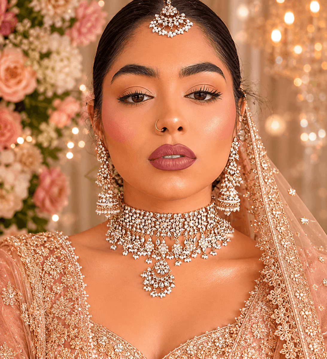 Tina Indian Bridal Choker Set - Clear Crystal - SOKORA JEWELSTina Indian Bridal Choker Set - Clear Crystal