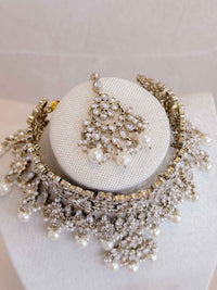 Tina Indian Bridal Choker Set - Clear Crystal - SOKORA JEWELSTina Indian Bridal Choker Set - Clear Crystal