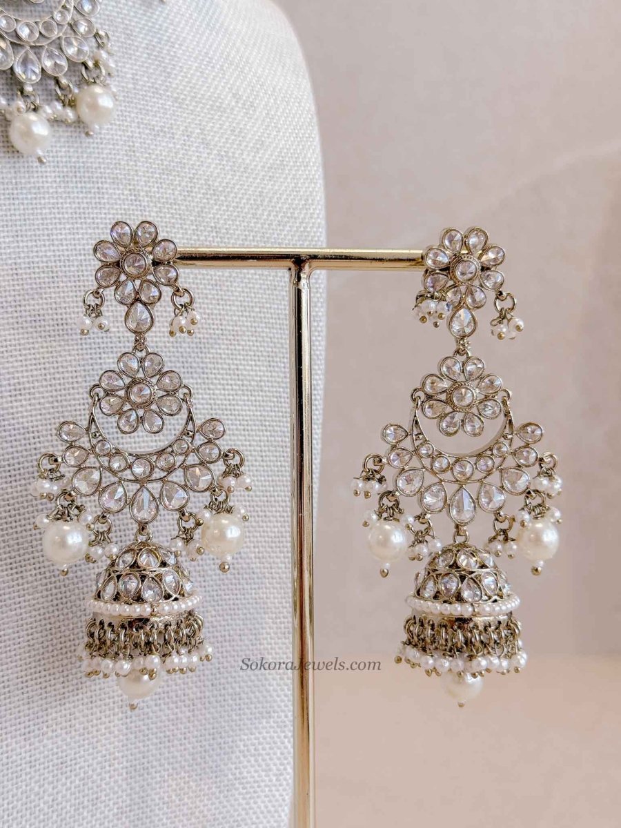 Tina Indian Bridal Choker Set - Clear Crystal - SOKORA JEWELSTina Indian Bridal Choker Set - Clear Crystal