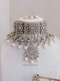 Tina Indian Bridal Choker Set - Clear Crystal - SOKORA JEWELSTina Indian Bridal Choker Set - Clear Crystal