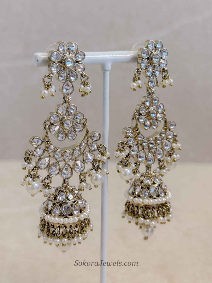 Tina Jhumka Earrings - Clear - SOKORA JEWELSTina Jhumka Earrings - Clear