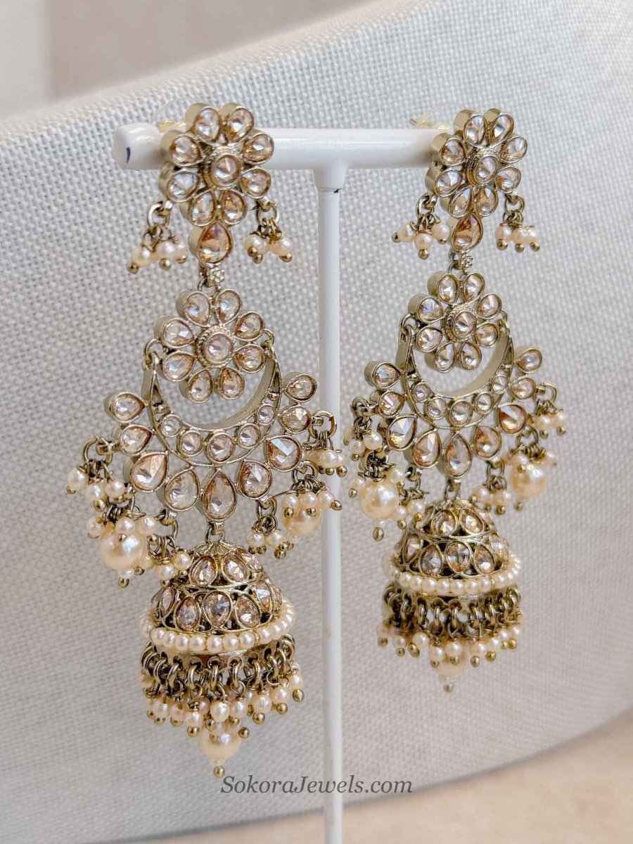 Tina Jhumka Earrings - Golden - SOKORA JEWELSTina Jhumka Earrings - Golden