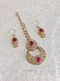 Tiny Earring and Tikka set - Magenta - SOKORA JEWELSTiny Earring and Tikka set - Magenta