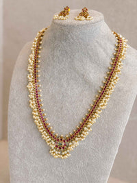 Traditional Guttapusalu Mala Set with Ruby Stones & Pearl Clusters - SOKORA JEWELSTraditional Guttapusalu Mala Set with Ruby Stones & Pearl Clusters