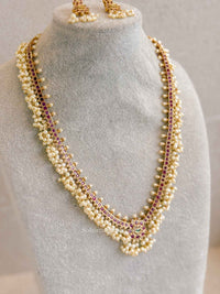 Traditional Guttapusalu Mala Set with Ruby Stones & Pearl Clusters - SOKORA JEWELSTraditional Guttapusalu Mala Set with Ruby Stones & Pearl Clusters