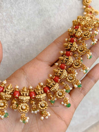 Traditional Lakshmi Mala Set with Ruby and Green Detailing - SOKORA JEWELSTraditional Lakshmi Mala Set with Ruby and Green Detailing