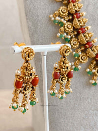 Traditional Lakshmi Mala Set with Ruby and Green Detailing - SOKORA JEWELSTraditional Lakshmi Mala Set with Ruby and Green Detailing