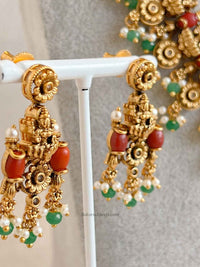 Traditional Lakshmi Mala Set with Ruby and Green Detailing - SOKORA JEWELSTraditional Lakshmi Mala Set with Ruby and Green Detailing