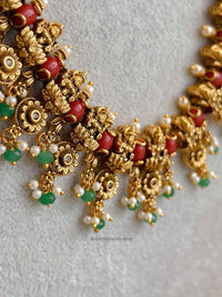 Traditional Lakshmi Mala Set with Ruby and Green Detailing - SOKORA JEWELSTraditional Lakshmi Mala Set with Ruby and Green Detailing