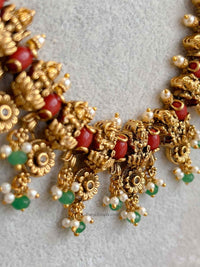 Traditional Lakshmi Mala Set with Ruby and Green Detailing - SOKORA JEWELSTraditional Lakshmi Mala Set with Ruby and Green Detailing