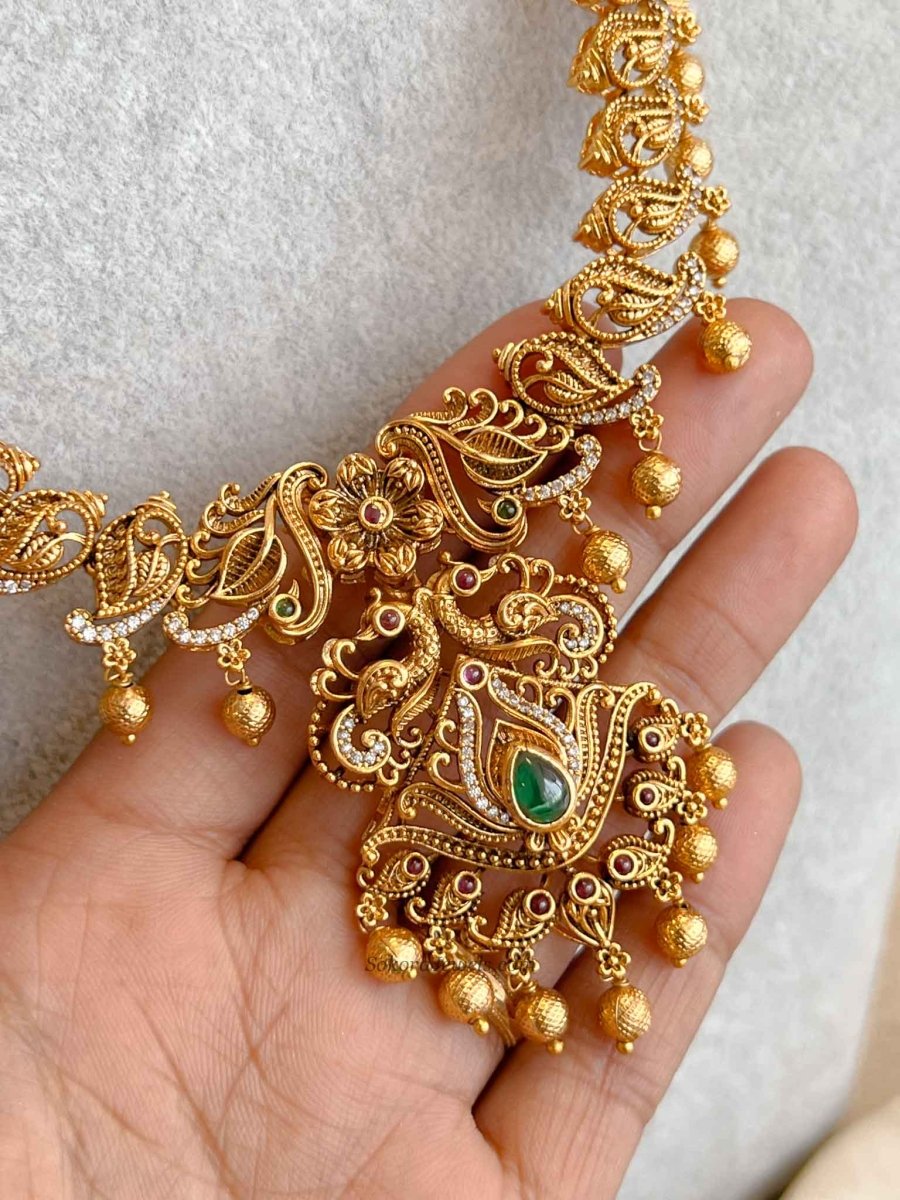 Traditional Mala Set with Ruby and Green Stones - SOKORA JEWELSTraditional Mala Set with Ruby and Green Stones