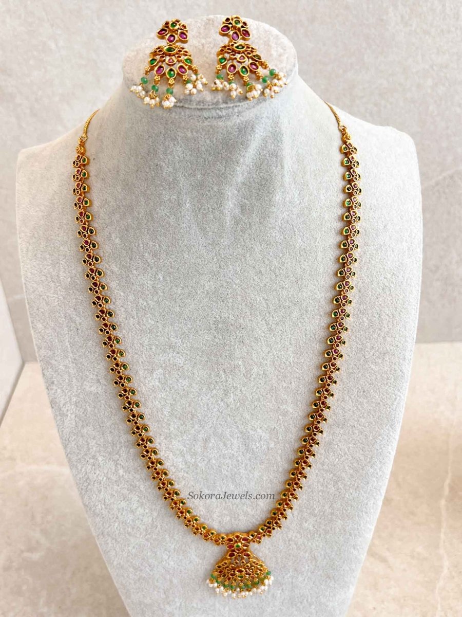 Traditional Mala Set with Ruby and Green Stones - SOKORA JEWELSTraditional Mala Set with Ruby and Green Stones