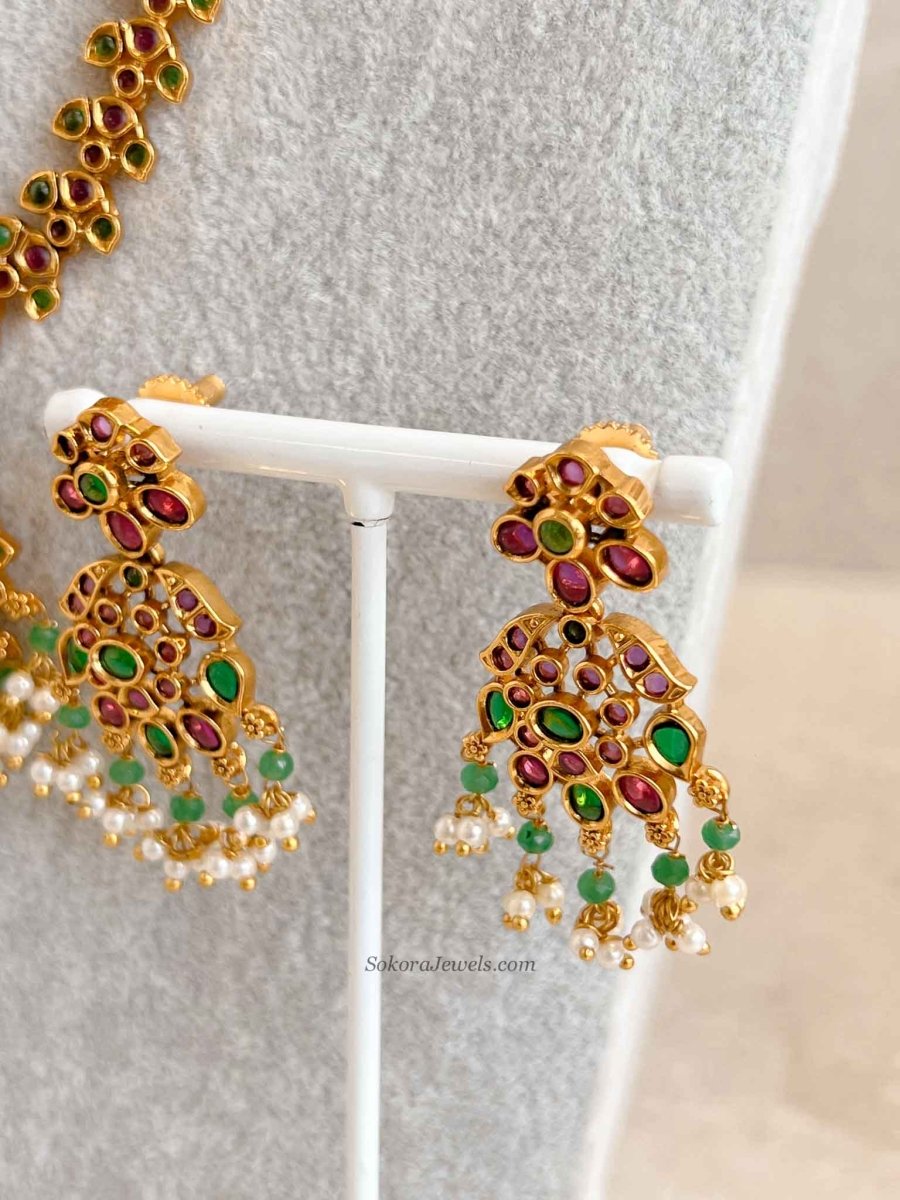 Traditional Mala Set with Ruby and Green Stones - SOKORA JEWELSTraditional Mala Set with Ruby and Green Stones
