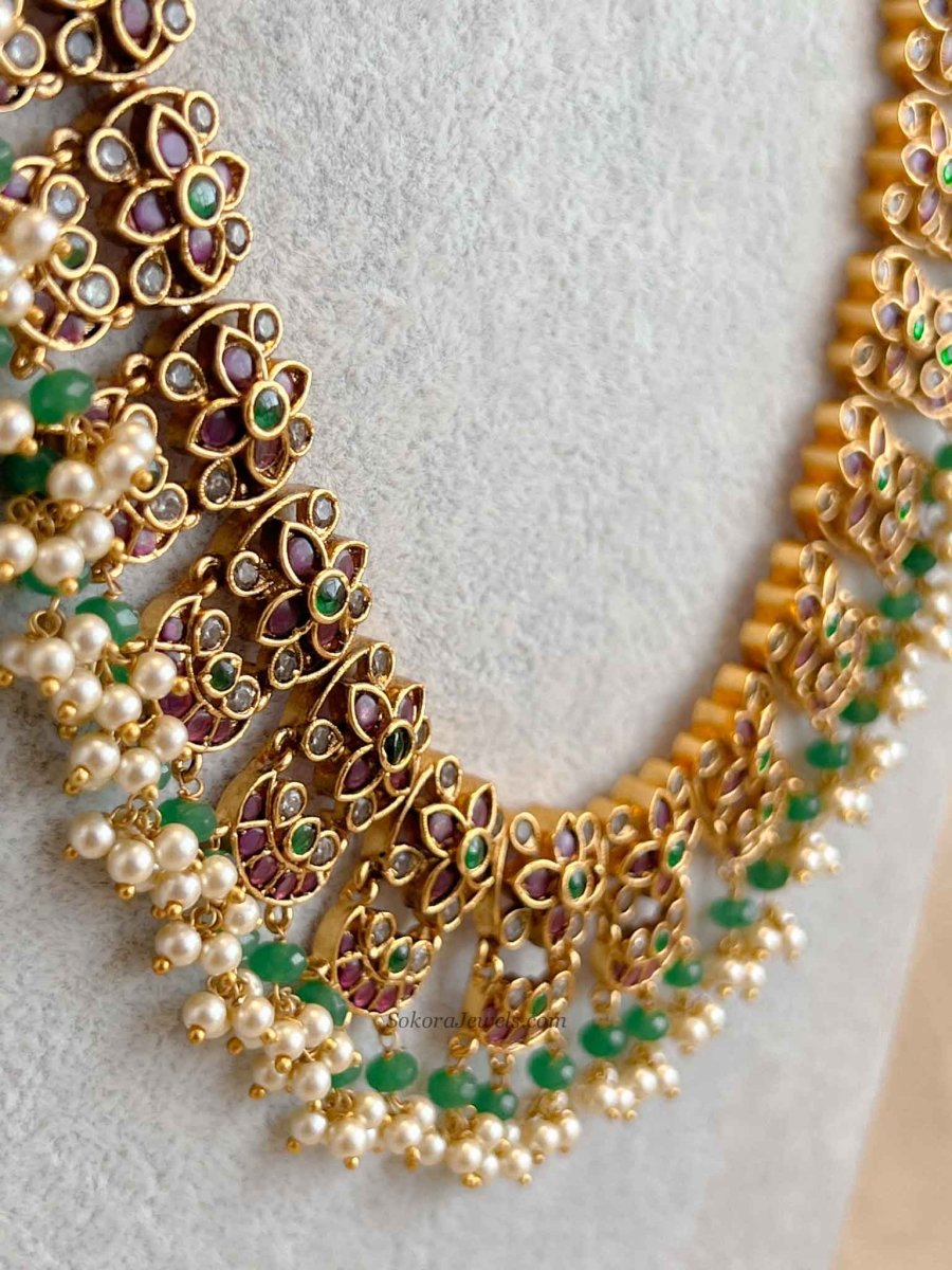 Traditional Mala Set with Ruby and Green Stones - SOKORA JEWELSTraditional Mala Set with Ruby and Green Stones