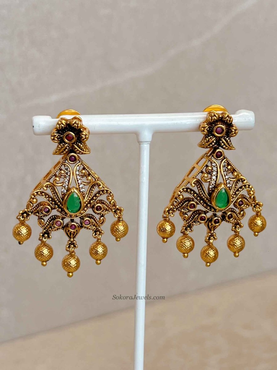 Traditional Mala Set with Ruby and Green Stones - SOKORA JEWELSTraditional Mala Set with Ruby and Green Stones