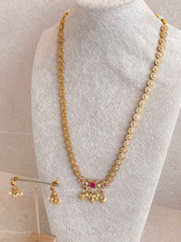 Traditional Zircon Mala Set with Ruby Stones - SOKORA JEWELSTraditional Zircon Mala Set with Ruby Stones