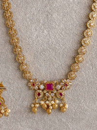 Traditional Zircon Mala Set with Ruby Stones - SOKORA JEWELSTraditional Zircon Mala Set with Ruby Stones
