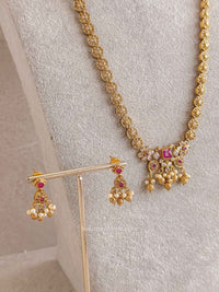 Traditional Zircon Mala Set with Ruby Stones - SOKORA JEWELSTraditional Zircon Mala Set with Ruby Stones