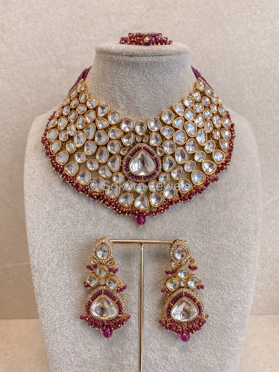 Trina Large Faux Kundan Set - Purple - SOKORA JEWELSTrina Large Faux Kundan Set - PurpleNECKLACE SETS