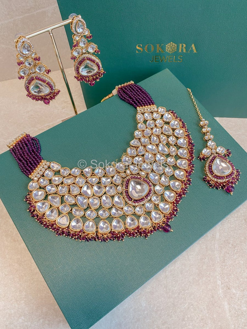 Trina Large Faux Kundan Set - Purple - SOKORA JEWELSTrina Large Faux Kundan Set - PurpleNECKLACE SETS