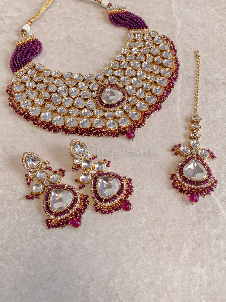 Trina Large Faux Kundan Set - Purple - SOKORA JEWELSTrina Large Faux Kundan Set - PurpleNECKLACE SETS