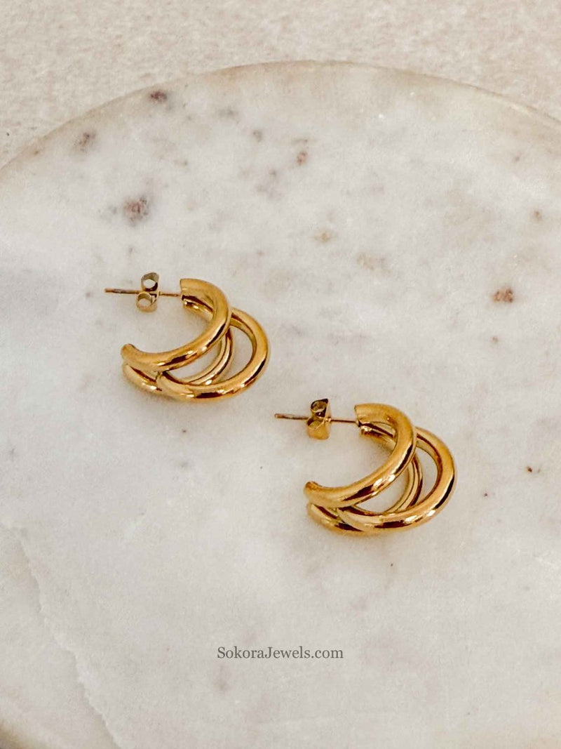 Triple Design Gold Hoops - SOKORA JEWELSTriple Design Gold Hoops