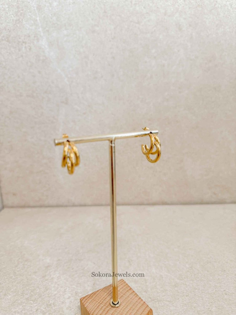 Triple Design Gold Hoops - SOKORA JEWELSTriple Design Gold Hoops