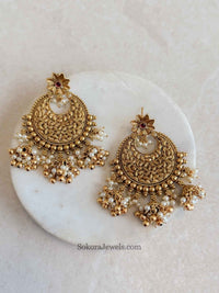 Triple Jhumka Large Chandbali Earrings - SOKORA JEWELSTriple Jhumka Large Chandbali Earringsstuds and tops