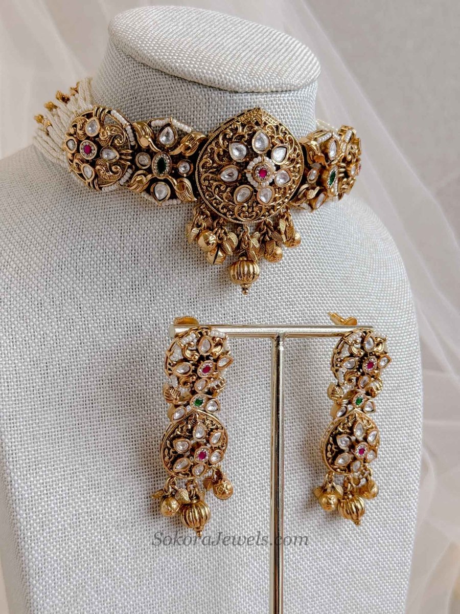 Tulo Heritage Kundan Choker set - Ruby, Emerald & Kundan - SOKORA JEWELSTulo Heritage Kundan Choker set - Ruby, Emerald & Kundan