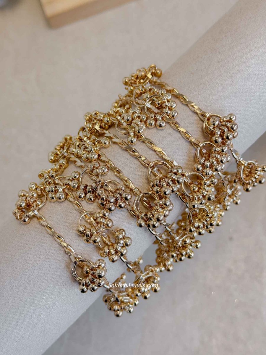Twisted Detail Design Ghungroo Bangles - Gold - SOKORA JEWELSTwisted Detail Design Ghungroo Bangles - GoldBANGLES