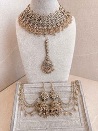 Uzma Bridal Necklace with Jhumka Earrings - Golden - SOKORA JEWELSUzma Bridal Necklace with Jhumka Earrings - Goldencustom