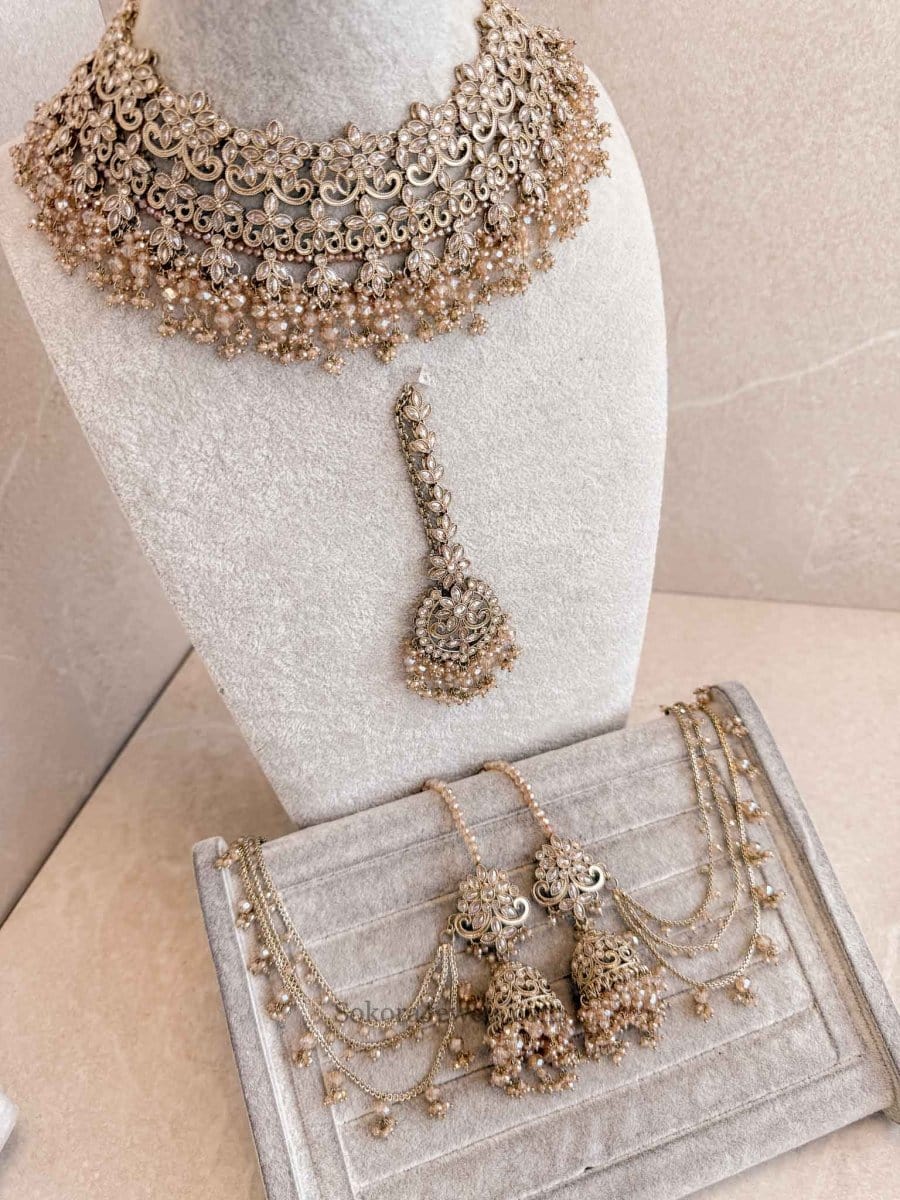 Uzma Bridal Necklace with Jhumka Earrings Golden