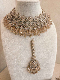 Uzma Bridal Necklace with Jhumka Earrings - Golden - SOKORA JEWELSUzma Bridal Necklace with Jhumka Earrings - Goldencustom