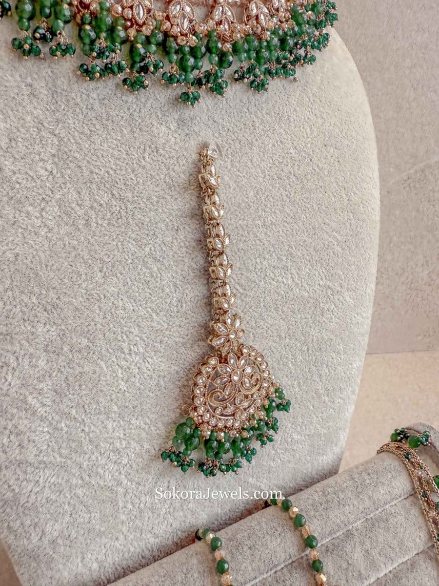 Uzma Bridal Necklace with Jhumka Earrings - Green - SOKORA JEWELSUzma Bridal Necklace with Jhumka Earrings - Greencustom
