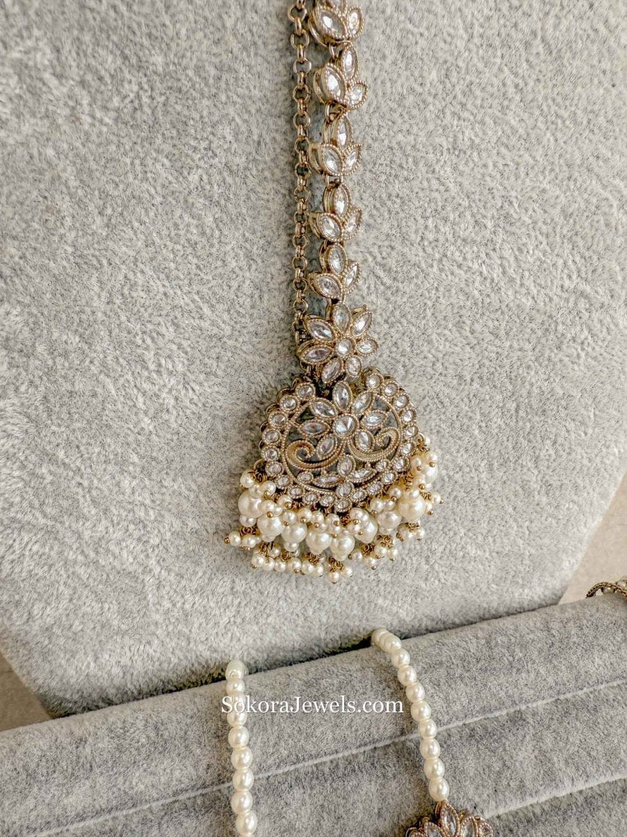 Uzma Bridal Necklace with Jhumka Earrings - Pearl - SOKORA JEWELSUzma Bridal Necklace with Jhumka Earrings - Pearlcustom
