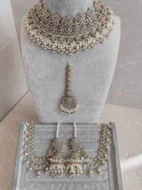 Uzma Bridal Necklace with Jhumka Earrings - Pearl - SOKORA JEWELSUzma Bridal Necklace with Jhumka Earrings - Pearlcustom