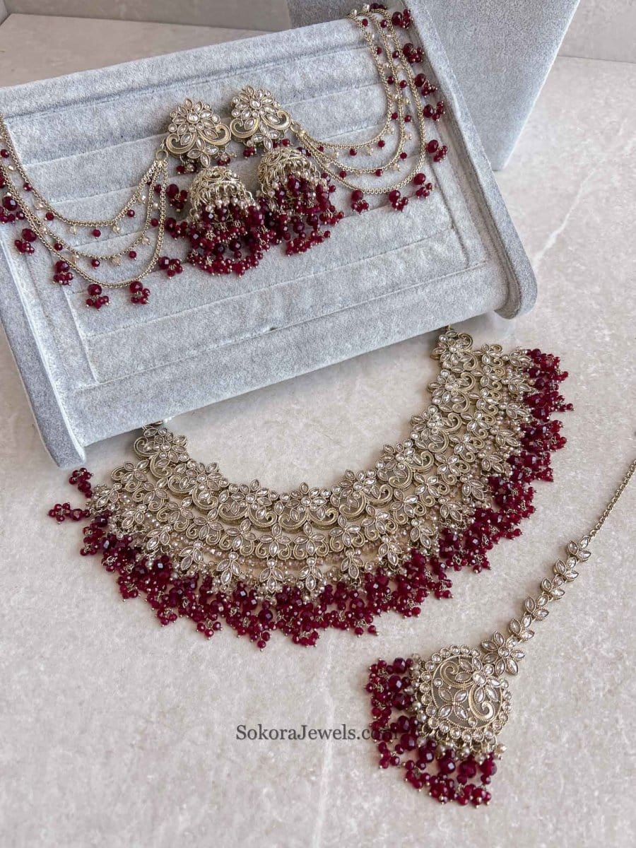 Uzma Bridal set - Maroon - SOKORA JEWELSUzma Bridal set - Marooncustom