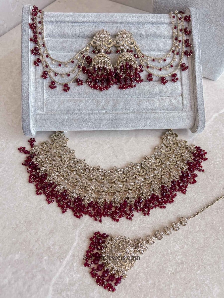 Uzma Bridal set - Maroon - SOKORA JEWELSUzma Bridal set - Marooncustom