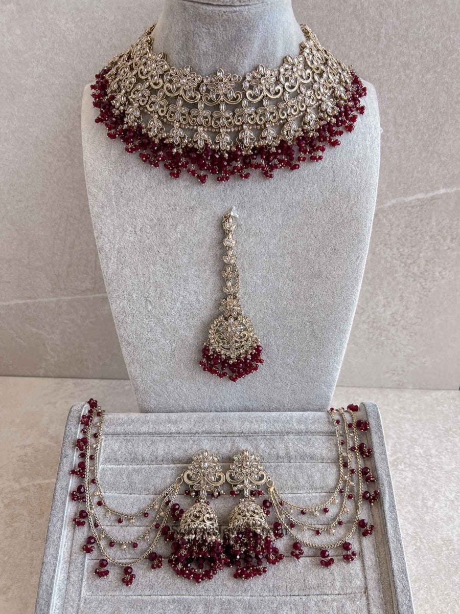 Uzma Bridal set - Maroon - SOKORA JEWELSUzma Bridal set - Marooncustom