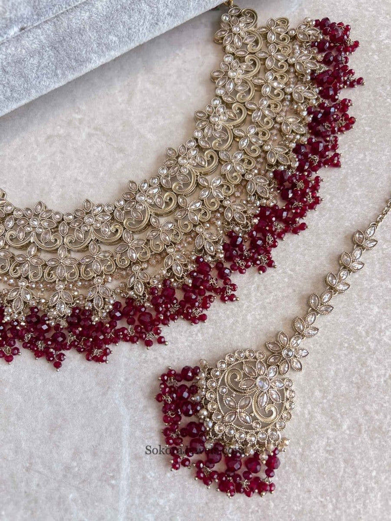 Uzma Bridal set - Maroon - SOKORA JEWELSUzma Bridal set - Marooncustom