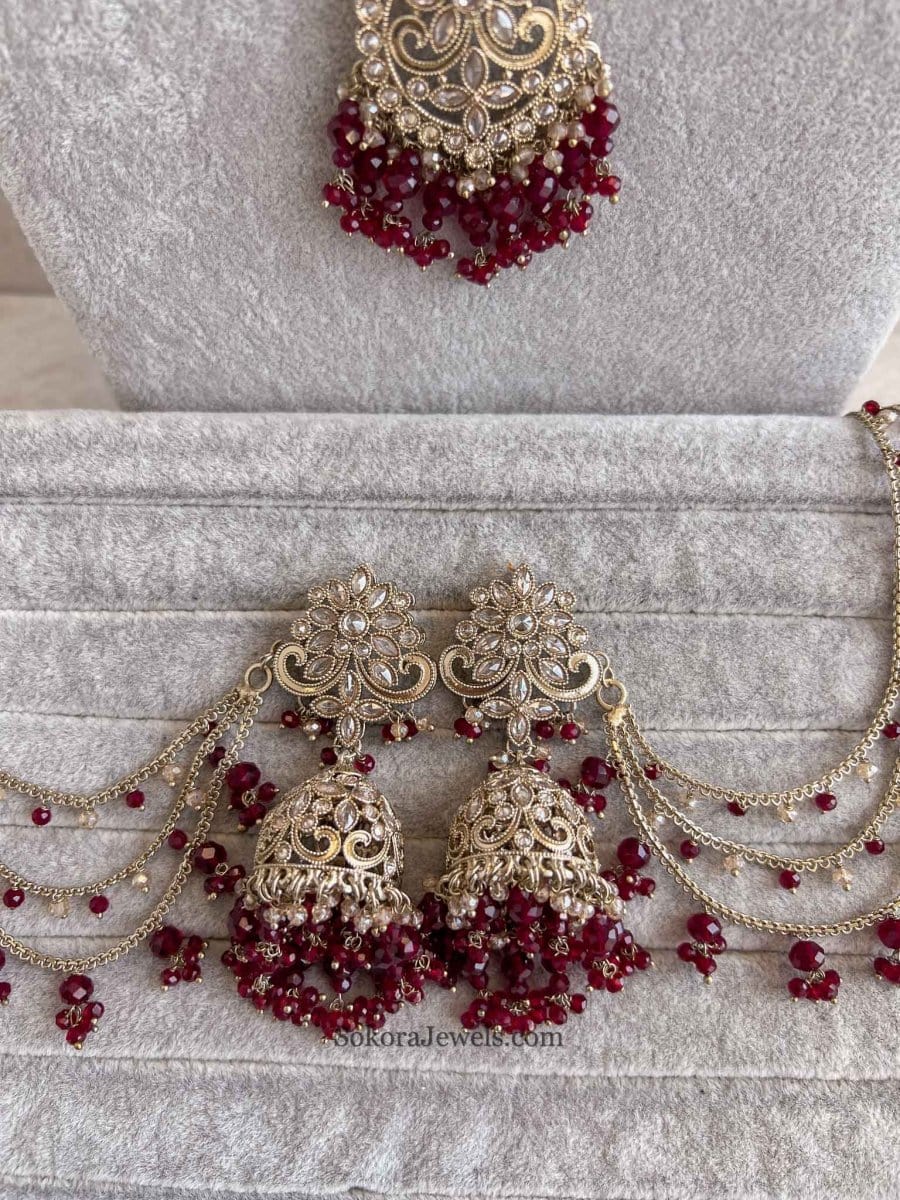 Uzma Bridal set - Maroon - SOKORA JEWELSUzma Bridal set - Marooncustom