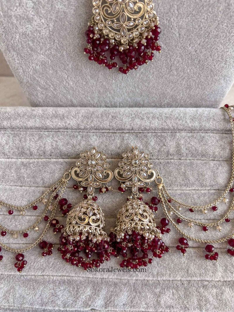 Uzma Bridal set - Maroon - SOKORA JEWELSUzma Bridal set - Marooncustom