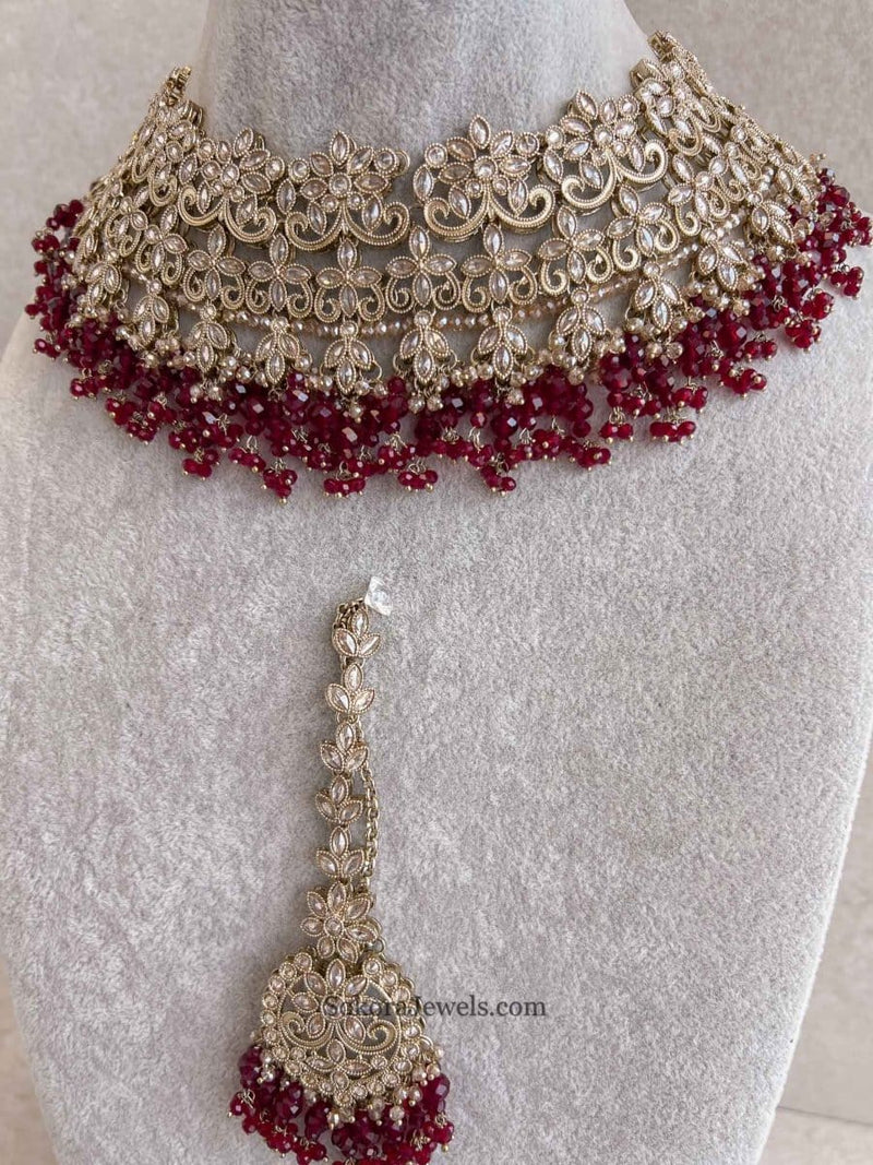 Uzma Bridal set - Maroon - SOKORA JEWELSUzma Bridal set - Marooncustom