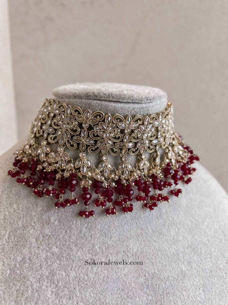 Uzma Choker - Maroon - SOKORA JEWELSUzma Choker - MaroonChoker Sets